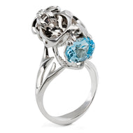 Silver Tarsier Skull with Bow and Blue Topaz