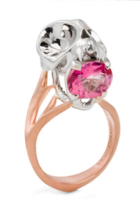 Tarsier Skull Ring with Pink Tourmaline
